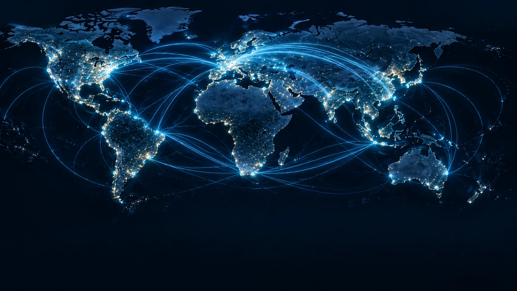 Global trade connections across a dark world map