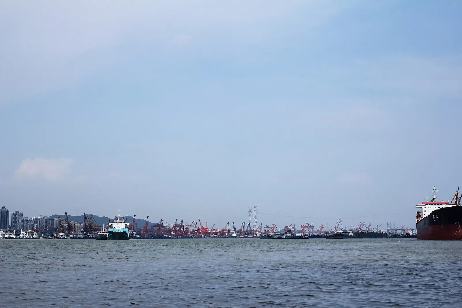 Cargo wharves and cranes at Huangpu Port in Guangzhou