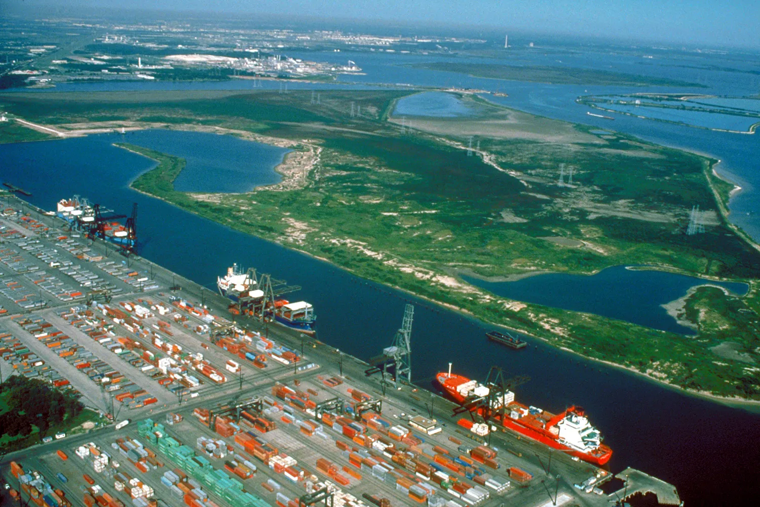 Container cranes and vessel at Barbours Cut on the Houston Ship Channel