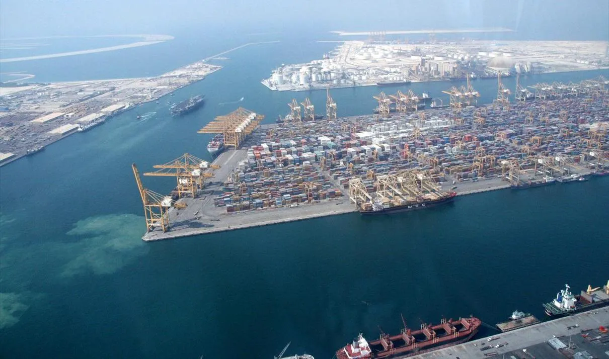 Aerial view of container terminals at Jebel Ali Port in Dubai