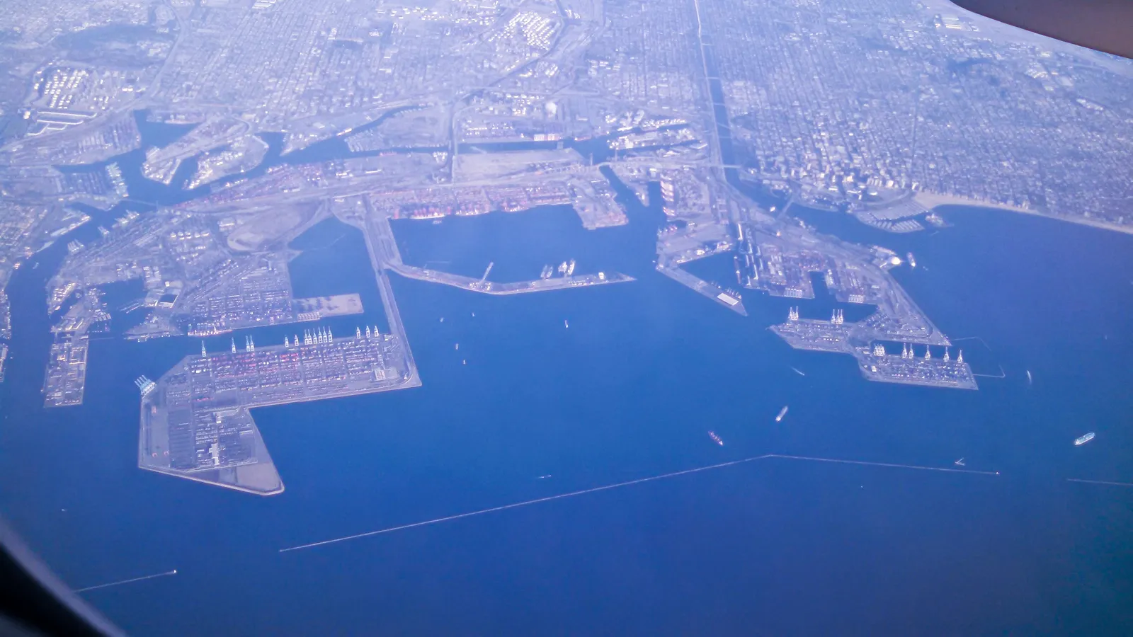Aerial view of the Port of Long Beach in Long Beach, California