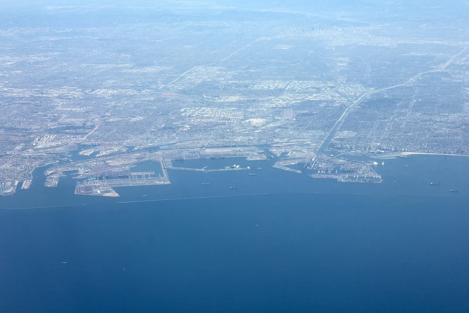 Aerial view of the Port of Los Angeles and its container terminals