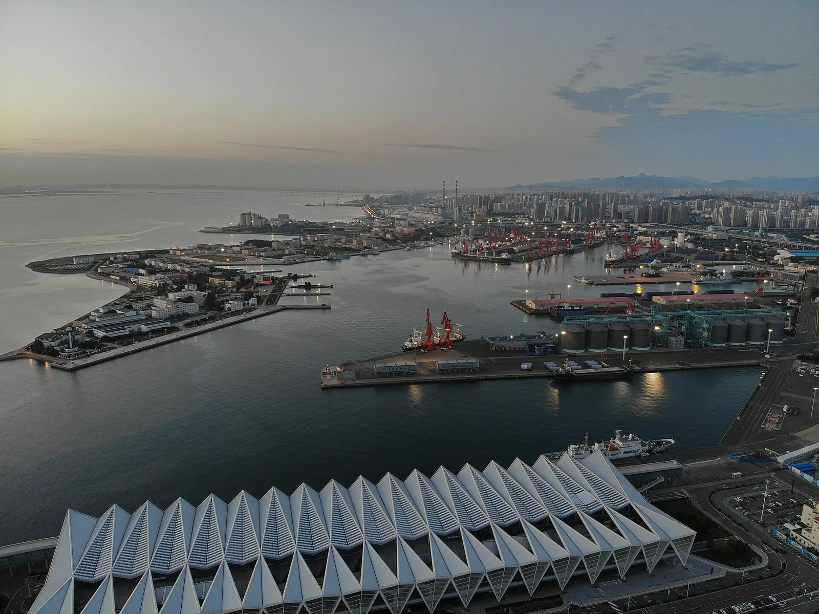 Aerial view across the Dagang area of the Port of Qingdao