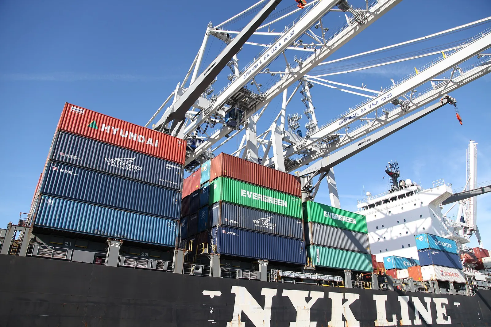 Container stacks and cranes at Garden City Terminal in the Port of Savannah