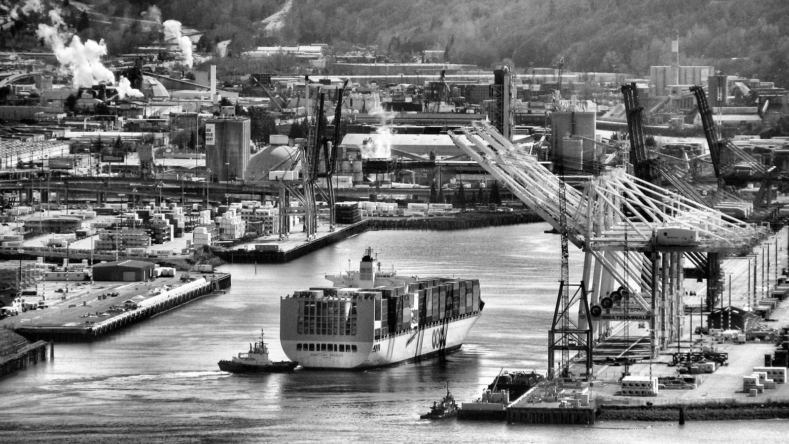Container terminal and cranes at the Port of Seattle