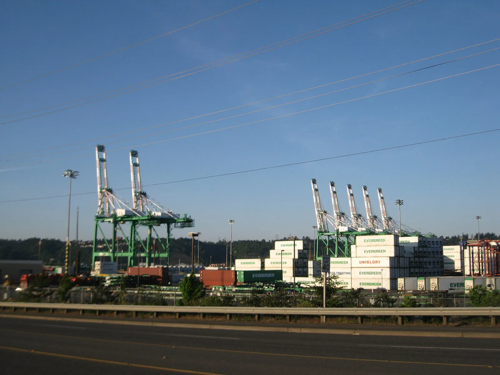 Evergreen container terminal and cranes at the Port of Tacoma